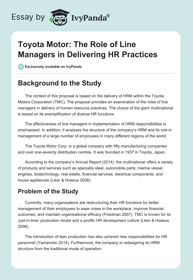 Toyota Motor: The Role of Line Managers in Delivering HR Practices. Page 1