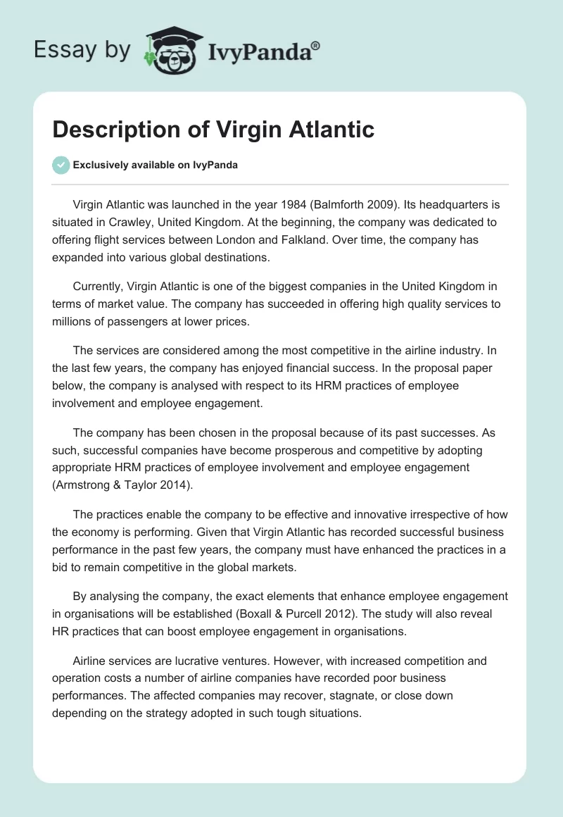 Description of Virgin Atlantic. Page 1