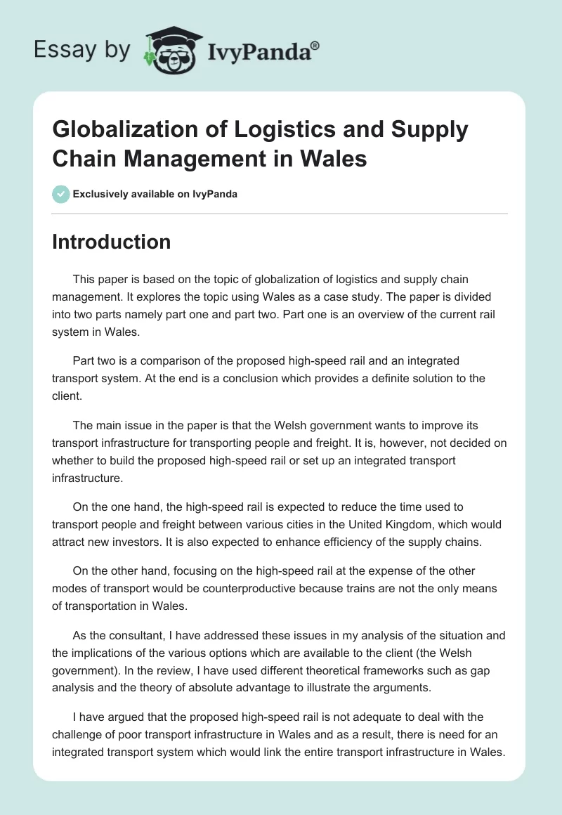 Globalization of Logistics and Supply Chain Management in Wales. Page 1