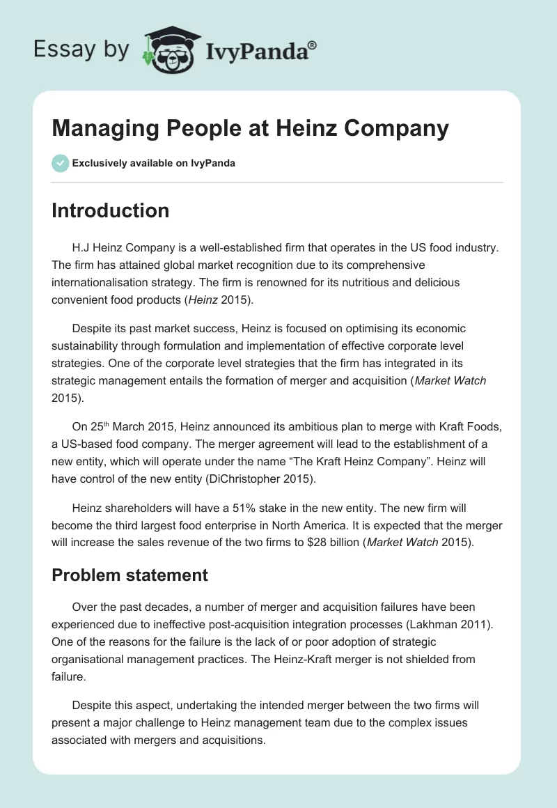 Managing People at Heinz Company. Page 1