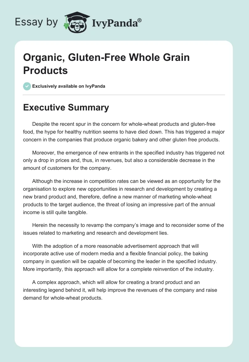 Organic, Gluten-Free Whole Grain Products. Page 1
