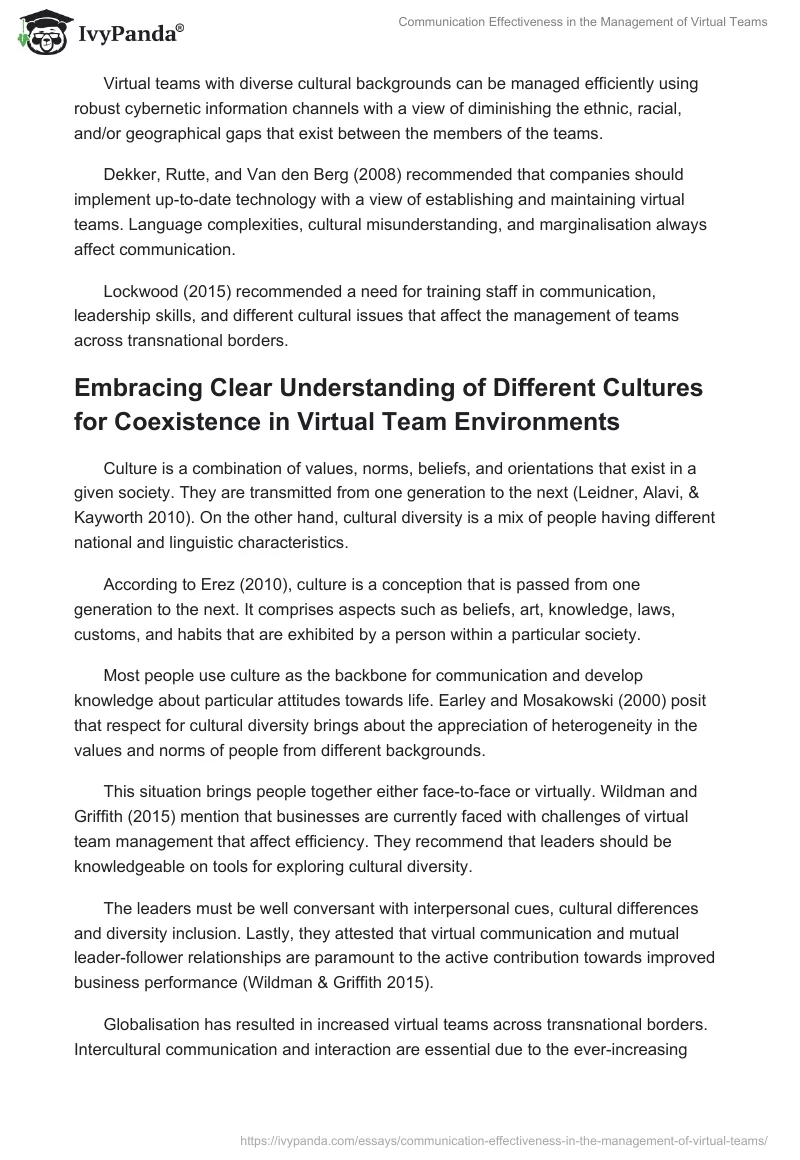 Communication Effectiveness in the Management of Virtual Teams. Page 5