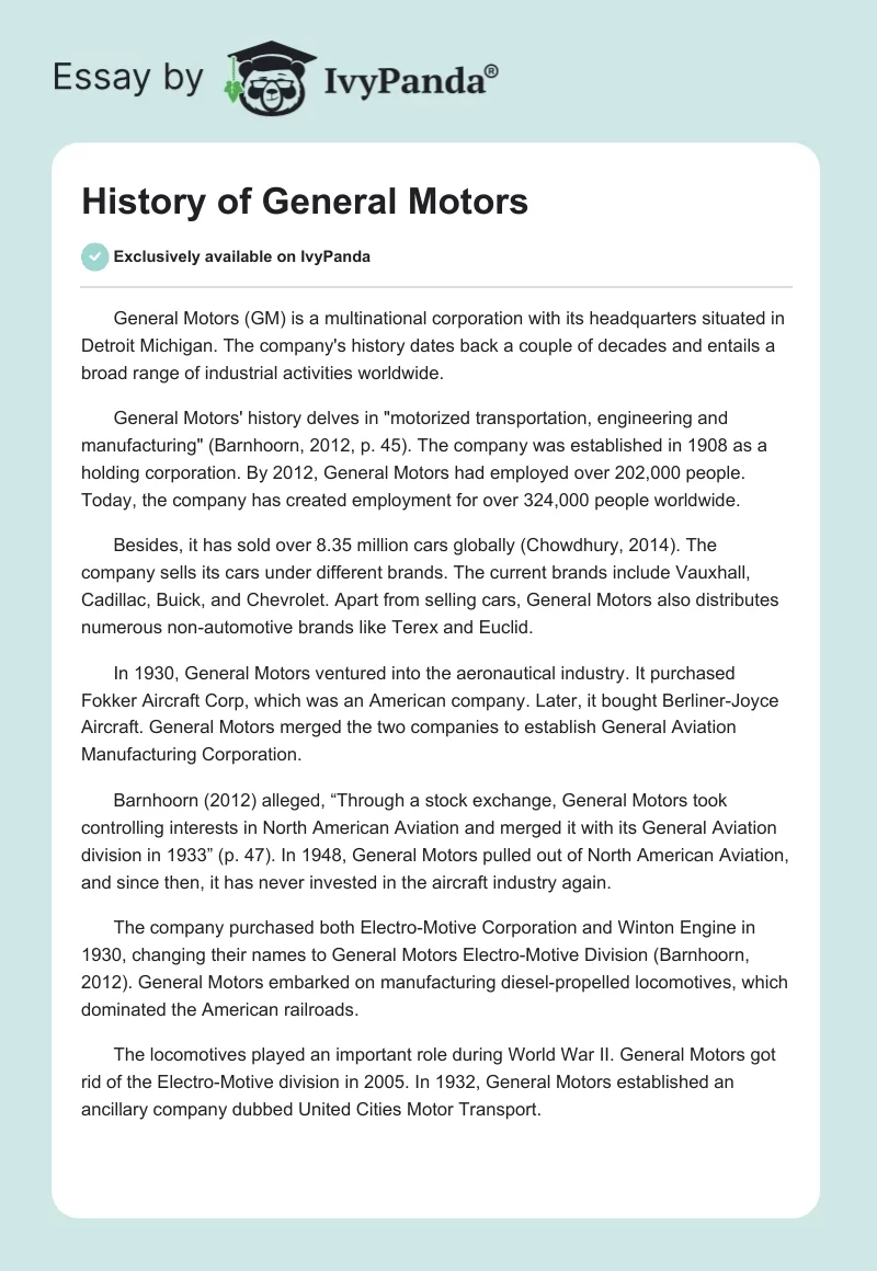History of General Motors. Page 1