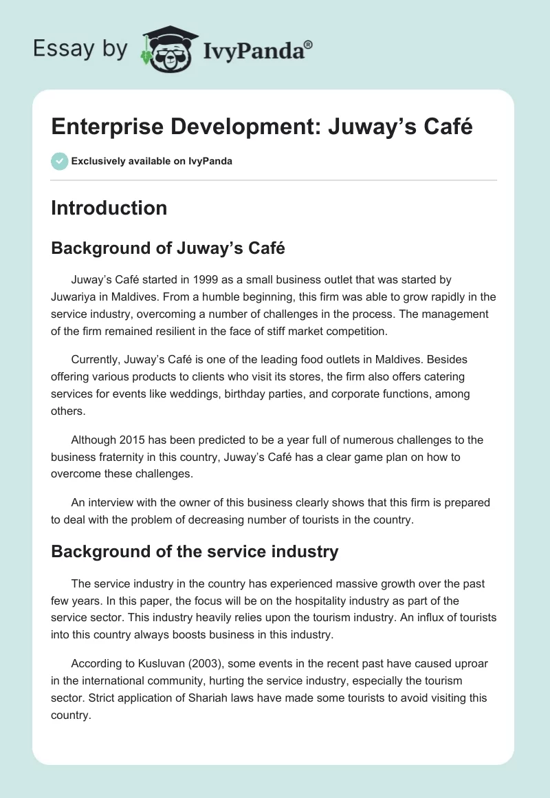 Enterprise Development: Juway’s Café. Page 1