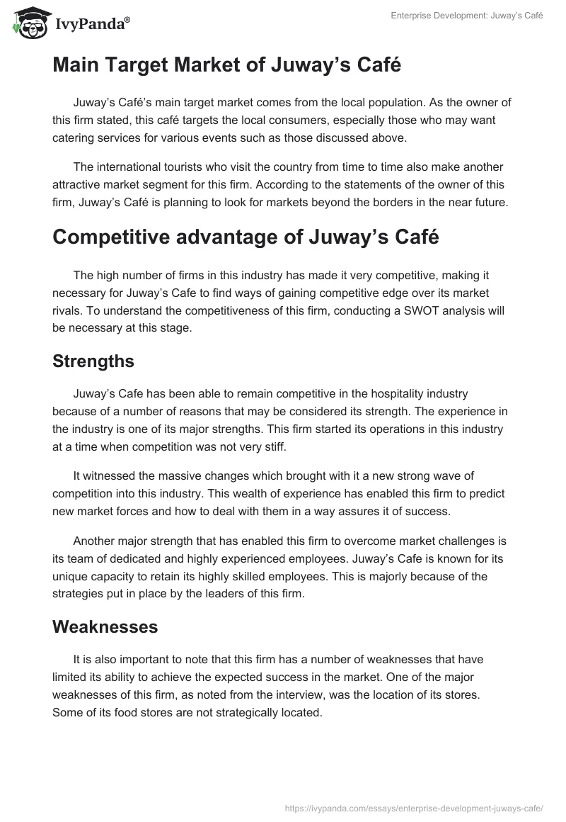 Enterprise Development: Juway’s Café. Page 2