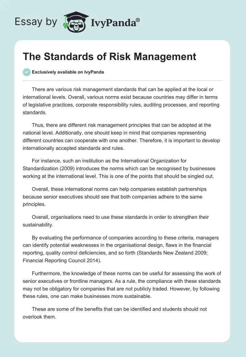 The Standards of Risk Management. Page 1