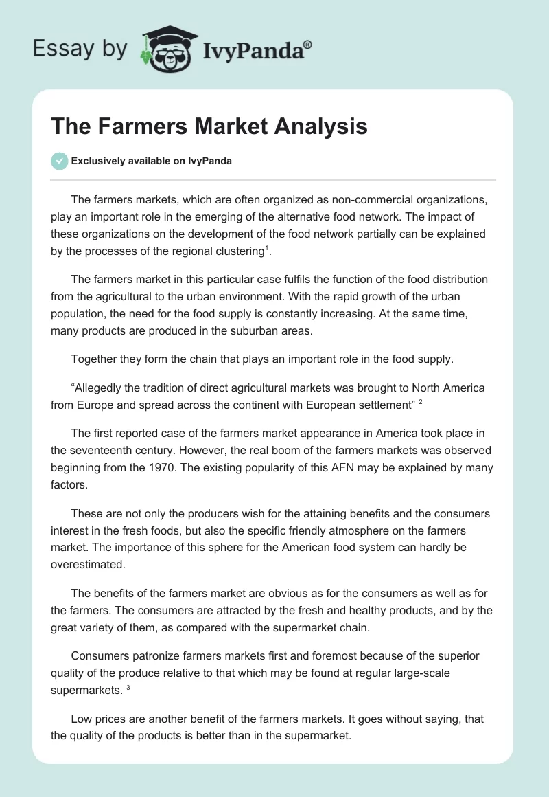 The Farmers’ Market Analysis. Page 1