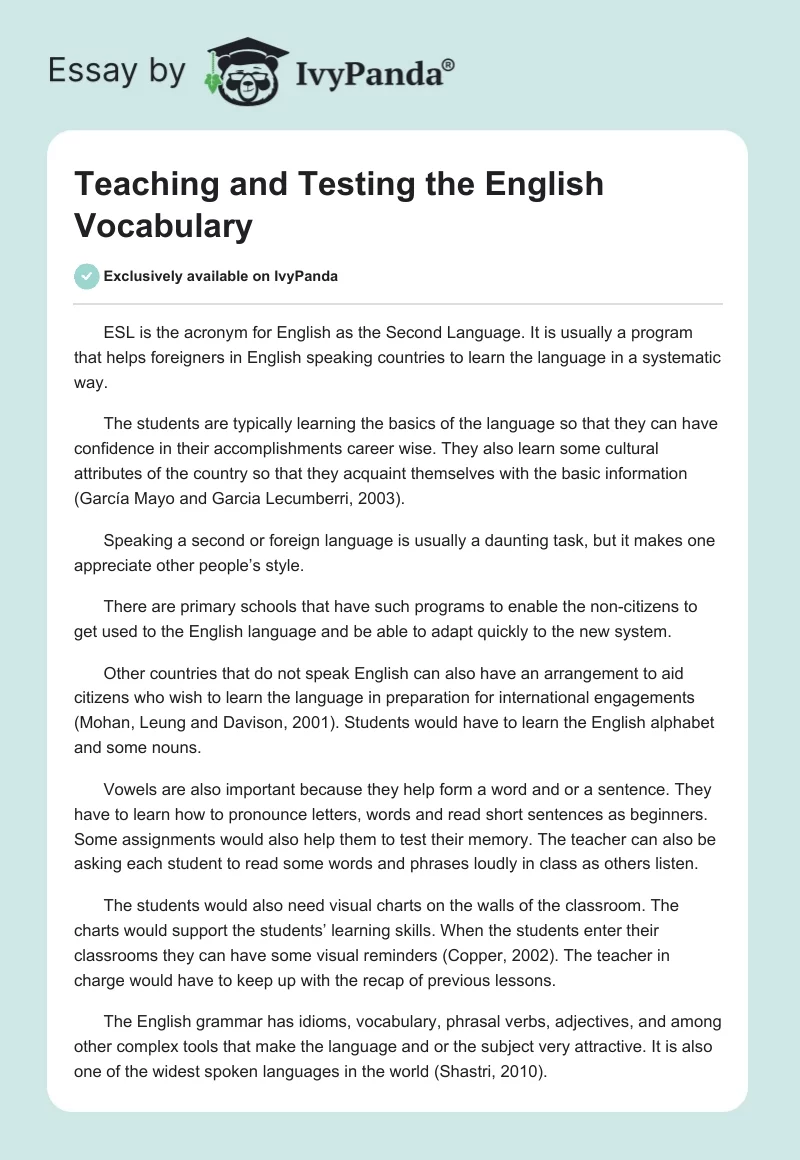 Teaching and Testing the English Vocabulary. Page 1