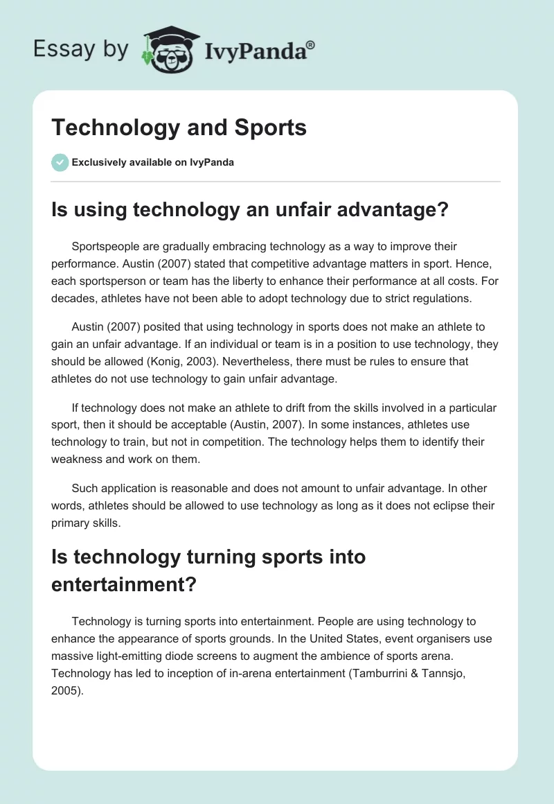 Technology and Sports. Page 1