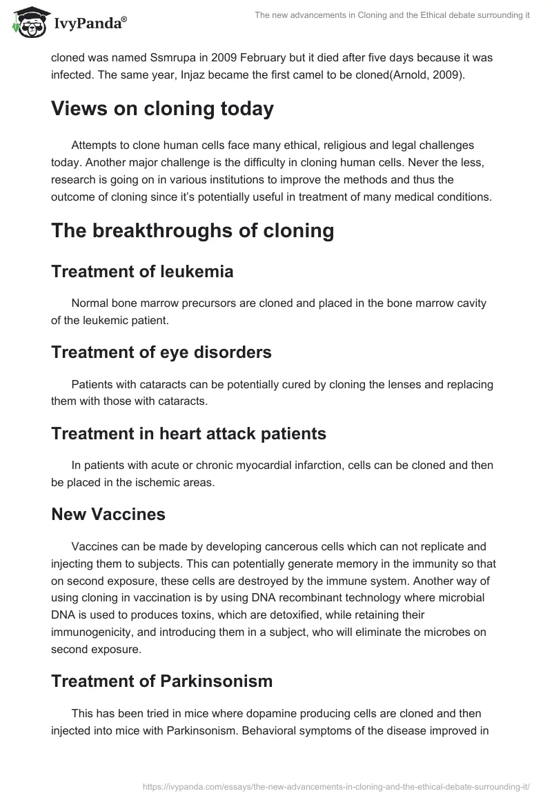 The New Advancements in Cloning and the Ethical Debate Surrounding It. Page 2