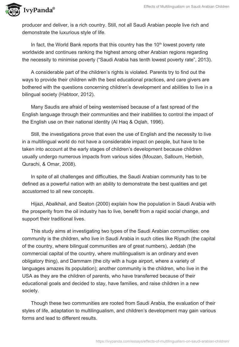 Effects of Multilingualism on Saudi Arabian Children. Page 2