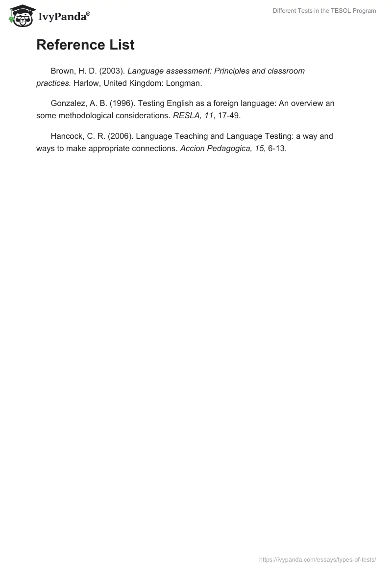 Different Tests in the TESOL Program. Page 4