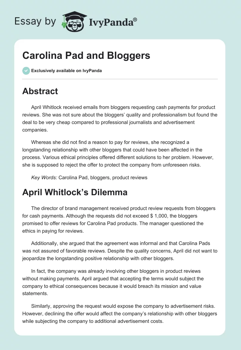 Carolina Pad and Bloggers. Page 1
