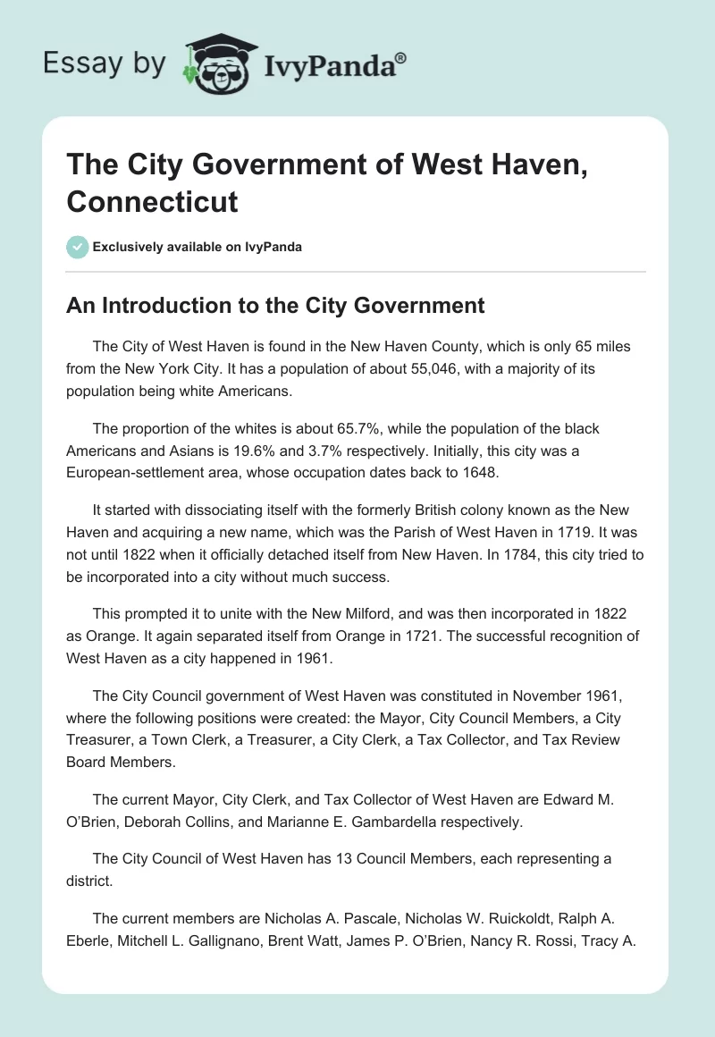 The City Government of West Haven, Connecticut. Page 1