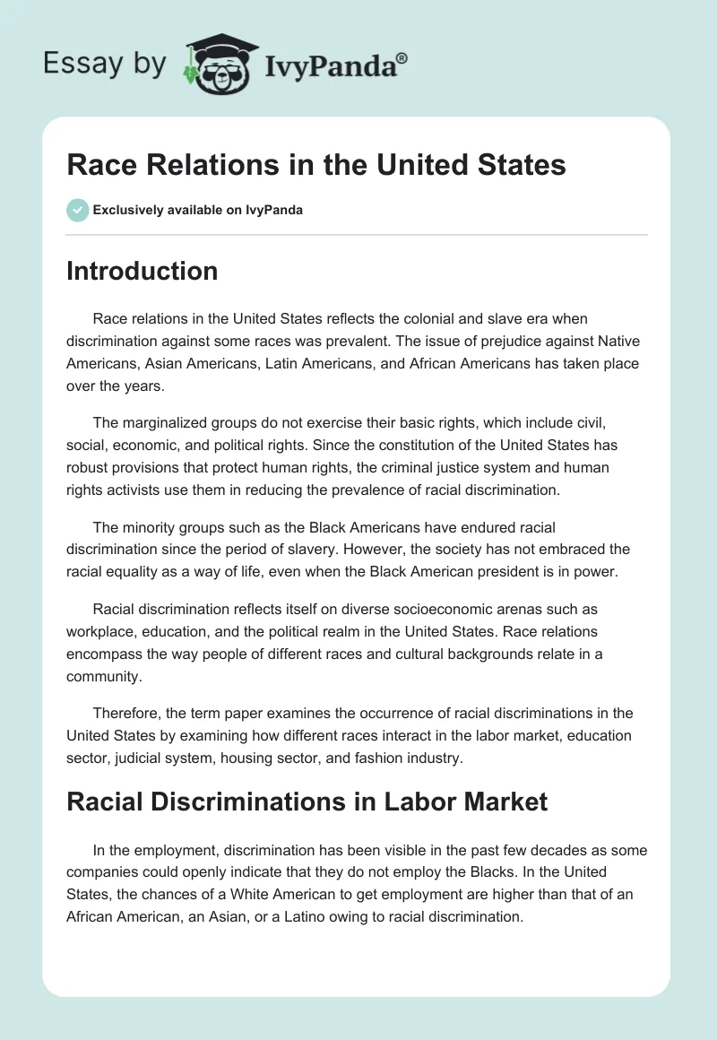 Race Relations in the United States. Page 1