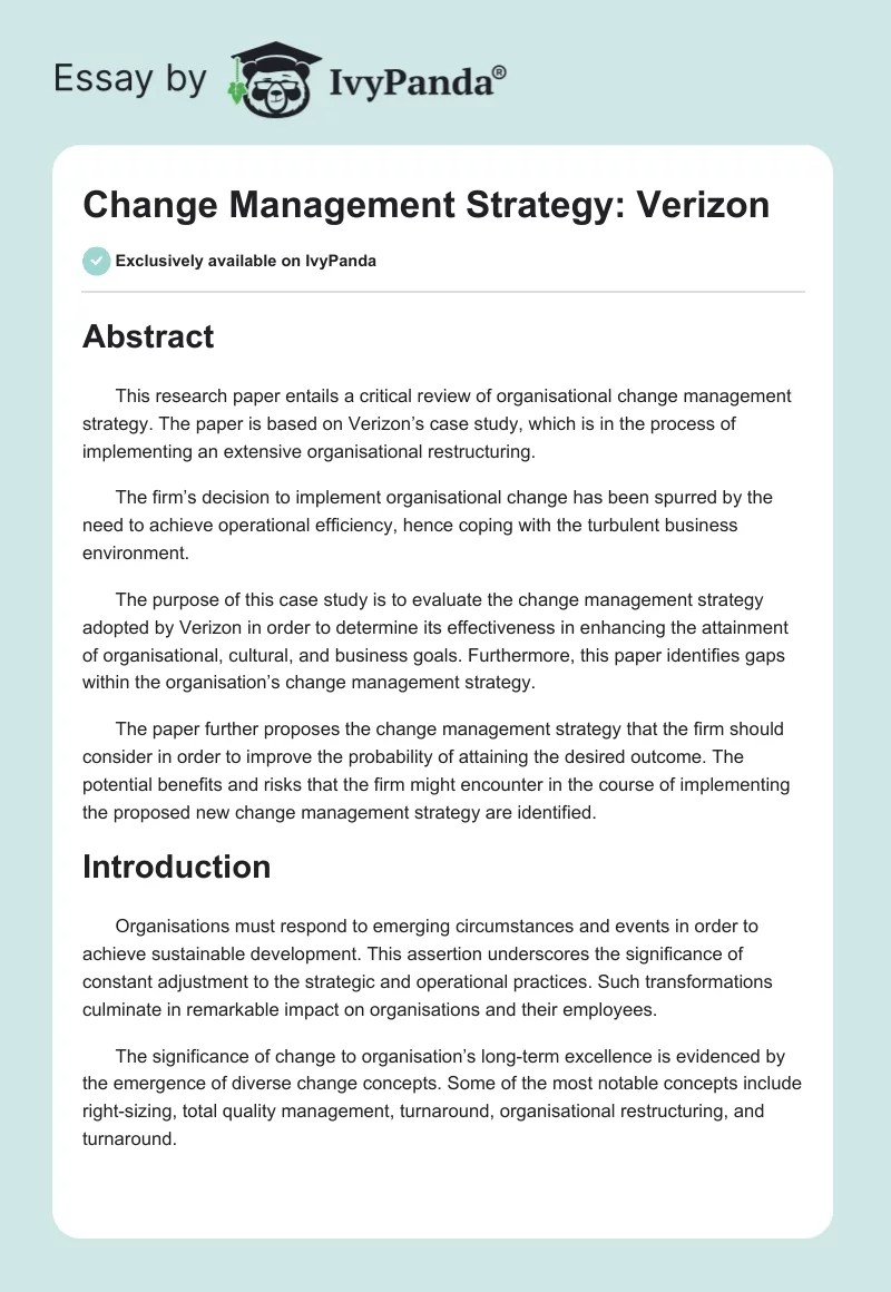 Change Management Strategy: Verizon. Page 1