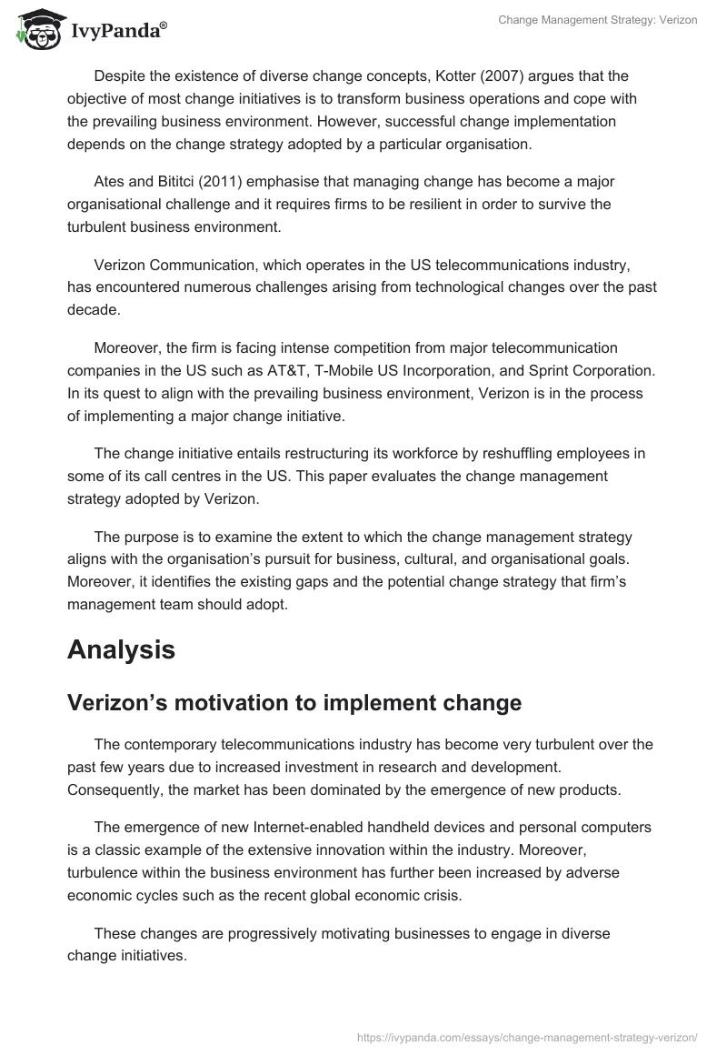 Change Management Strategy: Verizon. Page 2
