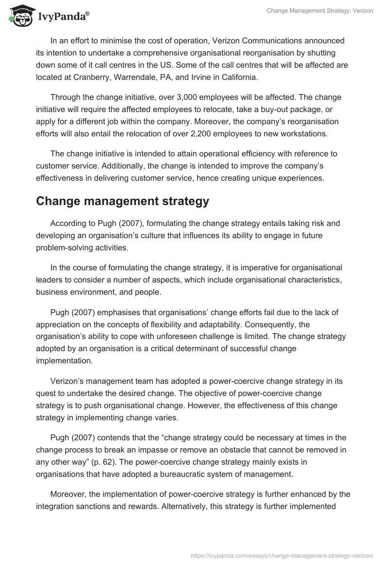 Change Management Strategy: Verizon. Page 3
