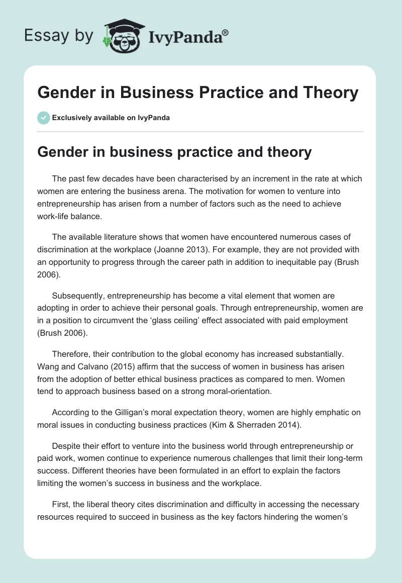 Gender in Business Practice and Theory. Page 1