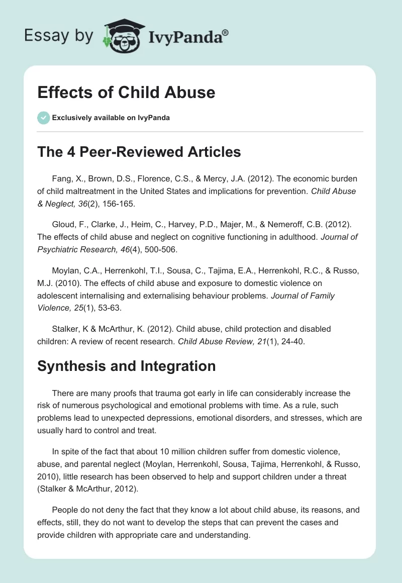 Effects of Child Abuse. Page 1