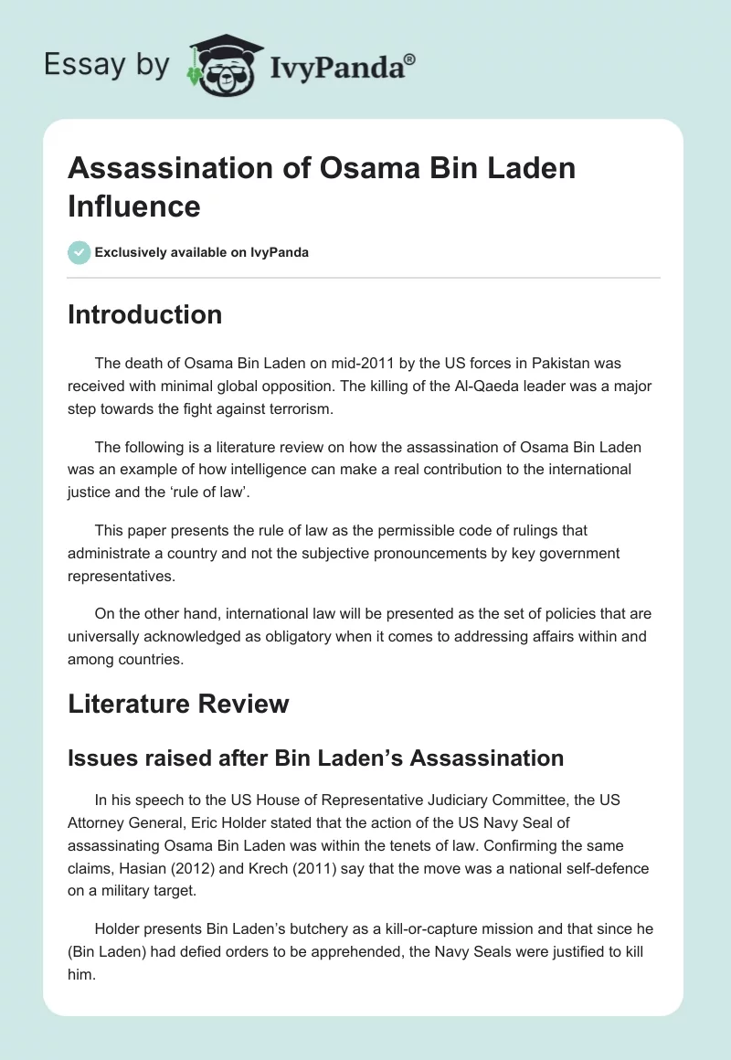 Assassination of Osama Bin Laden Influence. Page 1