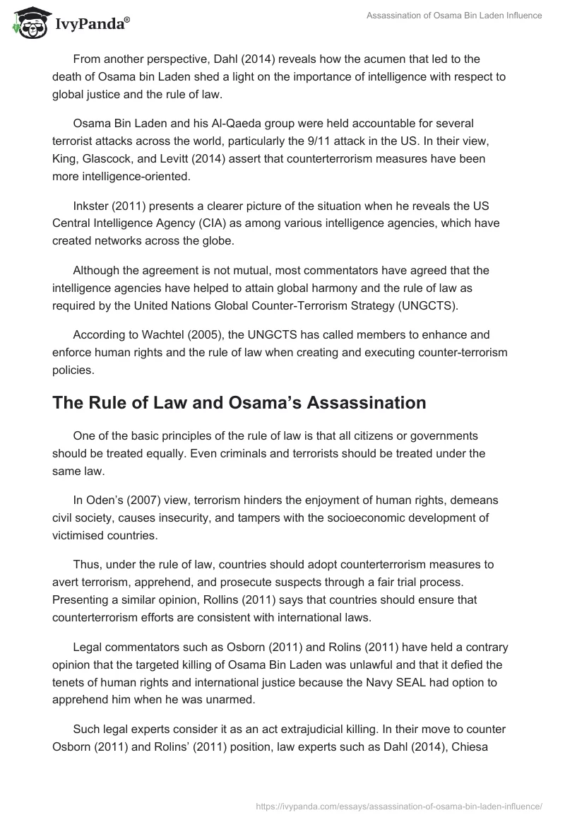 Assassination of Osama Bin Laden Influence. Page 2