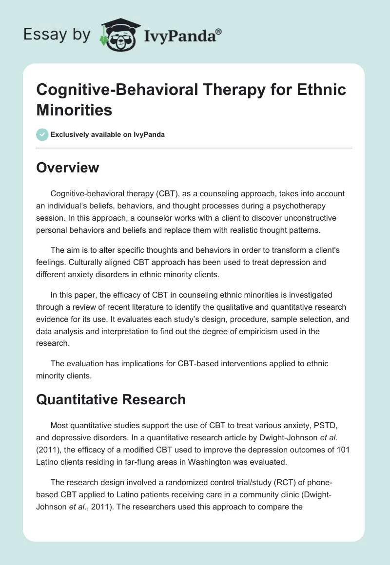 Cognitive-Behavioral Therapy for Ethnic Minorities. Page 1