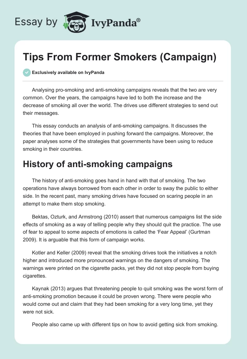 Tips From Former Smokers (Campaign). Page 1