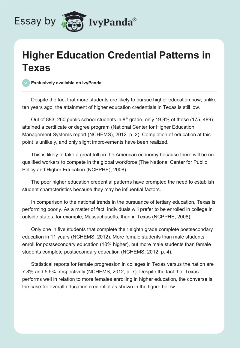 Higher Education Credential Patterns in Texas. Page 1