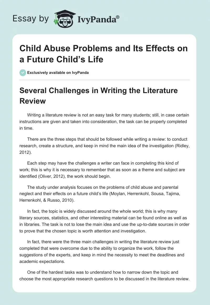 Child Abuse Problems and Its Effects on a Future Child’s Life. Page 1