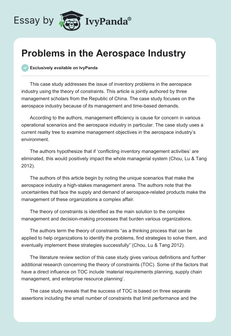 Problems in the Aerospace Industry. Page 1