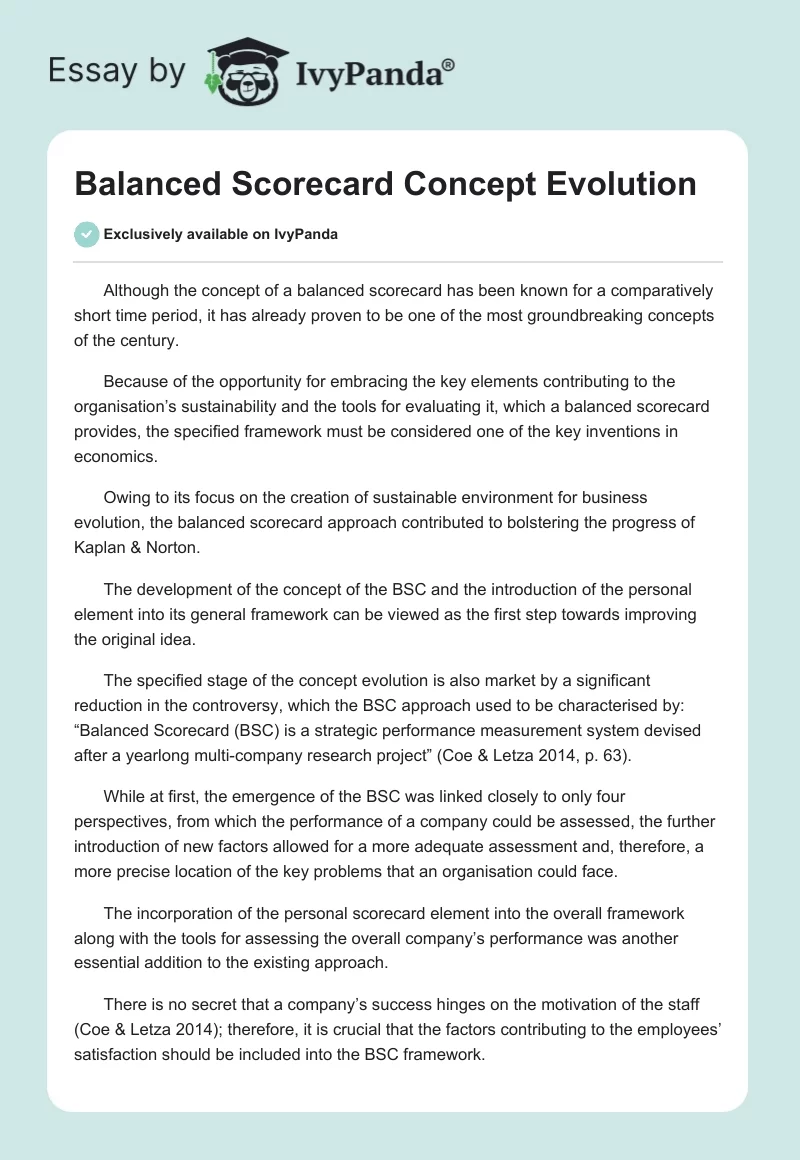 Balanced Scorecard Concept Evolution. Page 1