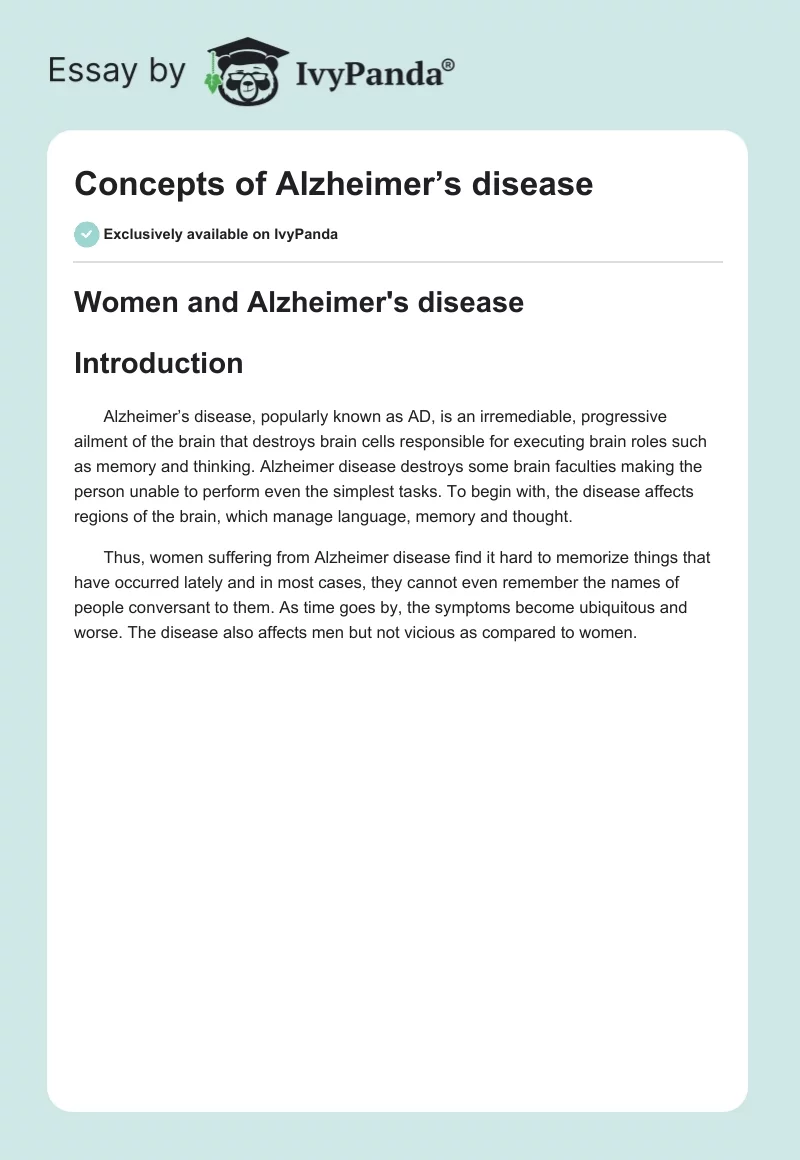 Concepts of Alzheimer’s Disease. Page 1