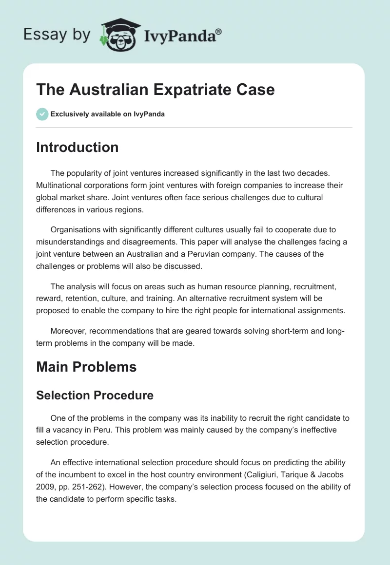 The Australian Expatriate Case. Page 1