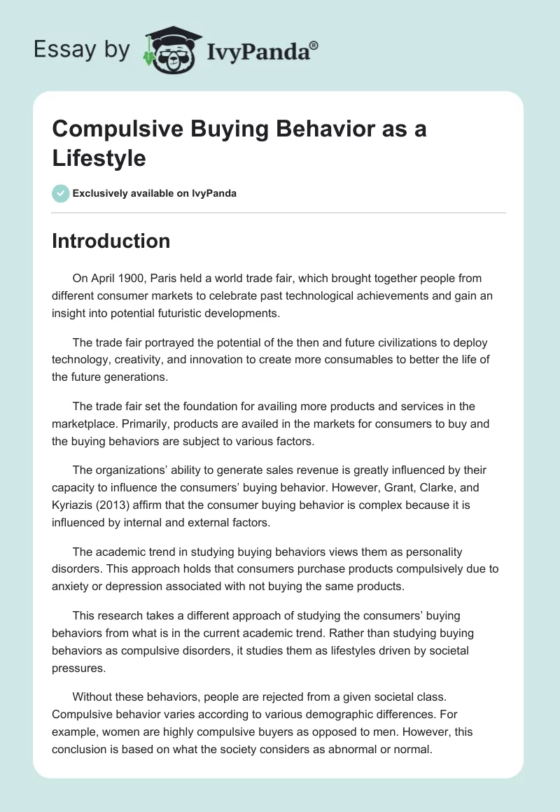 Compulsive Buying Behavior as a Lifestyle. Page 1