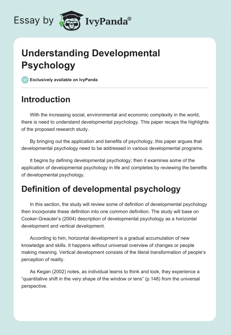 Understanding Developmental Psychology. Page 1