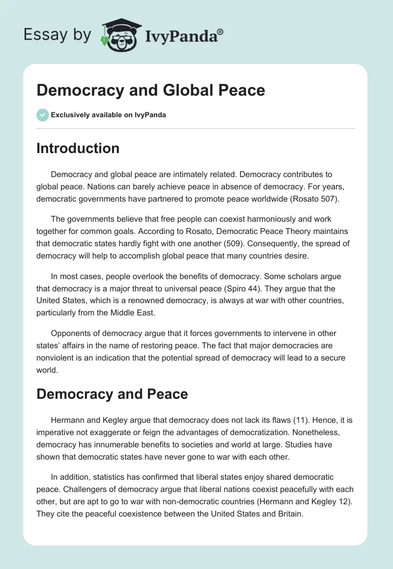 Democracy and Global Peace. Page 1