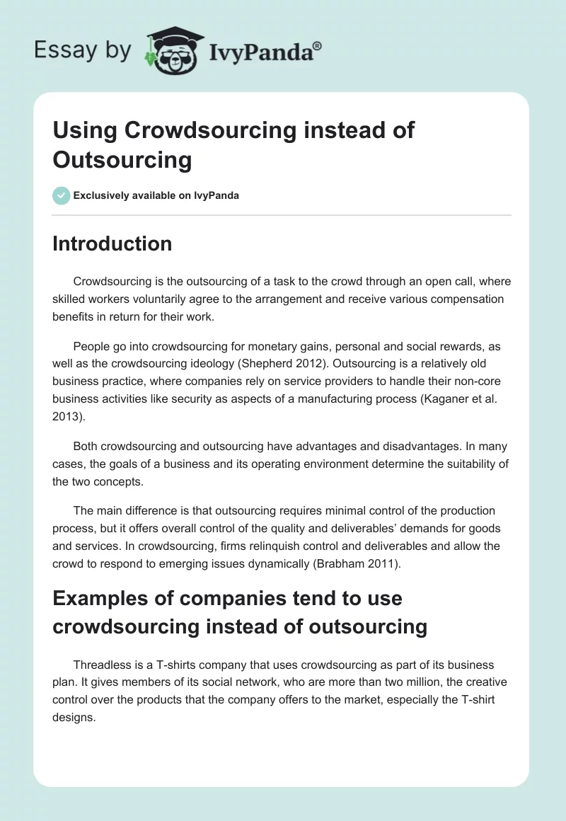 Using Crowdsourcing instead of Outsourcing. Page 1