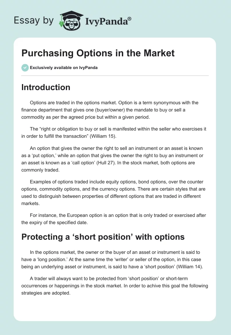 Purchasing Options in the Market. Page 1