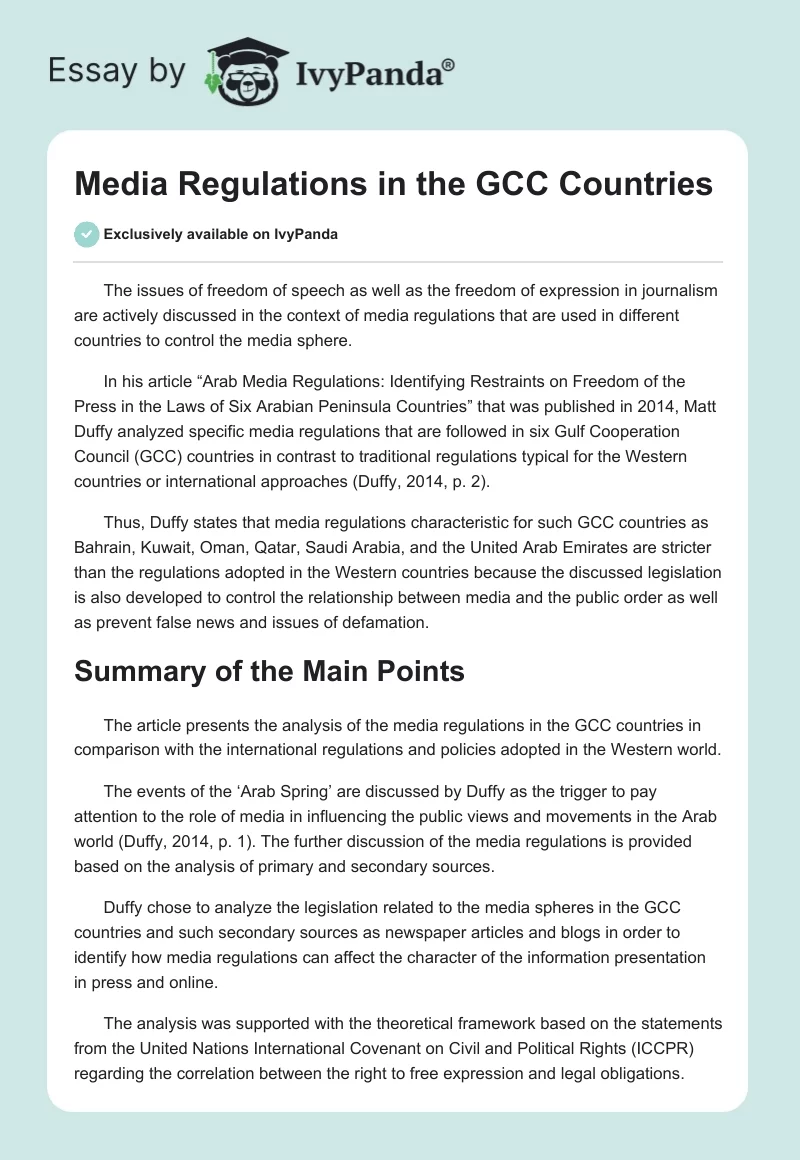 Media Regulations in the GCC Countries. Page 1