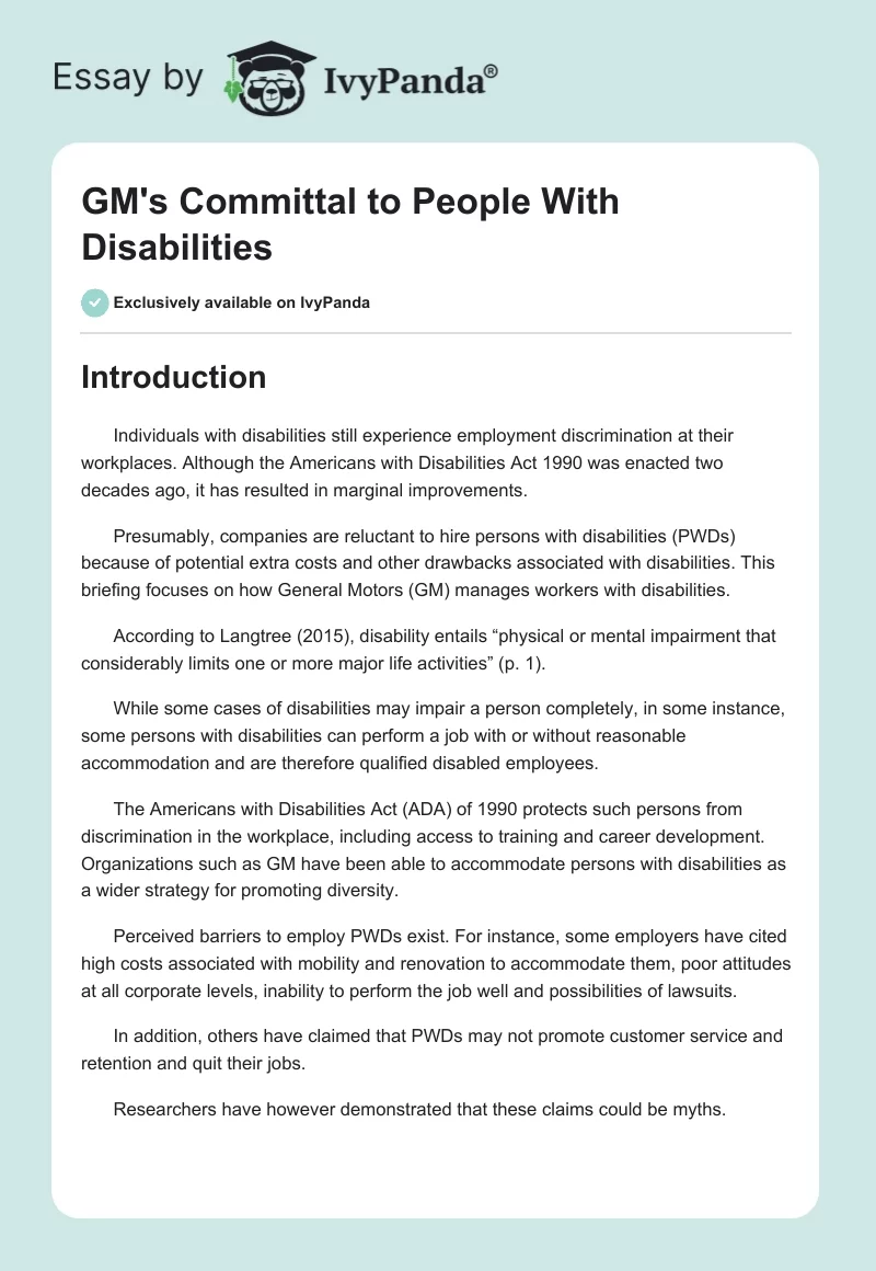GM's Committal to People With Disabilities. Page 1