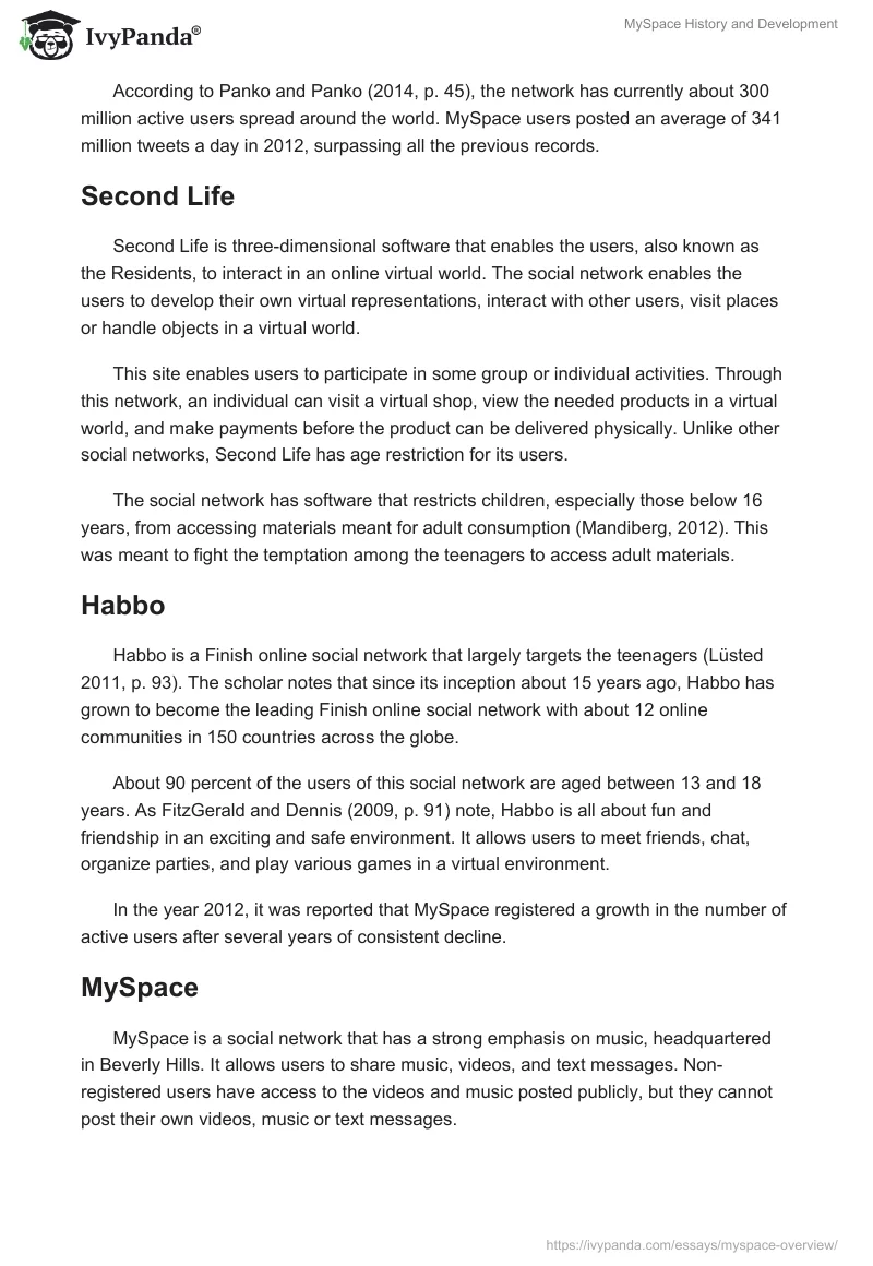 MySpace History and Development. Page 2