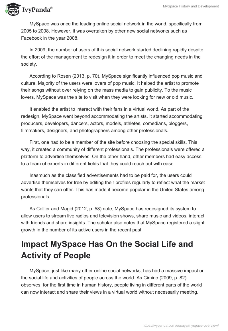 MySpace History and Development. Page 3
