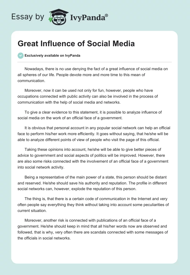 Great Influence of Social Media. Page 1