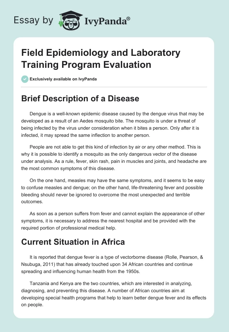 Field Epidemiology and Laboratory Training Program Evaluation. Page 1