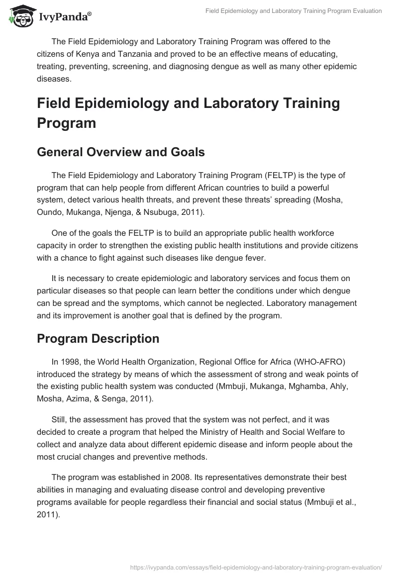 Field Epidemiology and Laboratory Training Program Evaluation. Page 2
