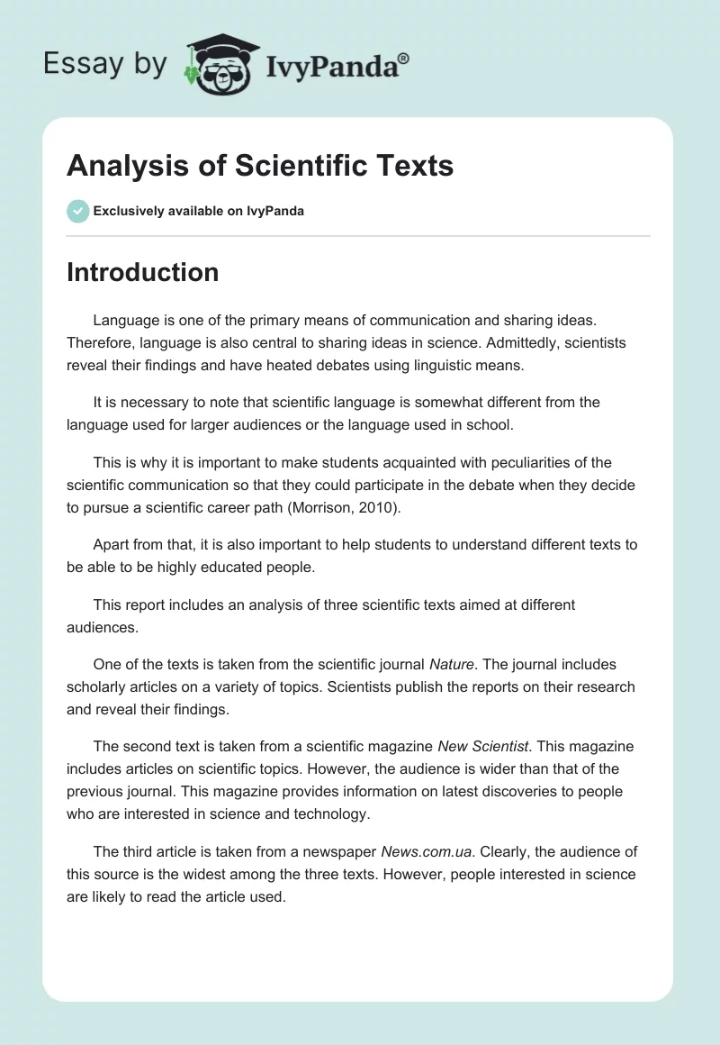 Analysis of Scientific Texts. Page 1