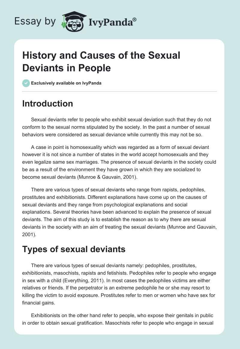 History and Causes of the Sexual Deviants in People