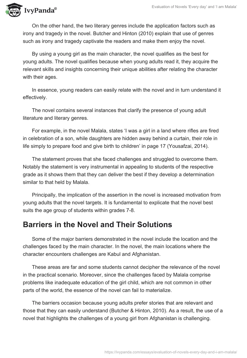 Evaluation of Novels ‘Every day’ and ‘I am Malala’. Page 3
