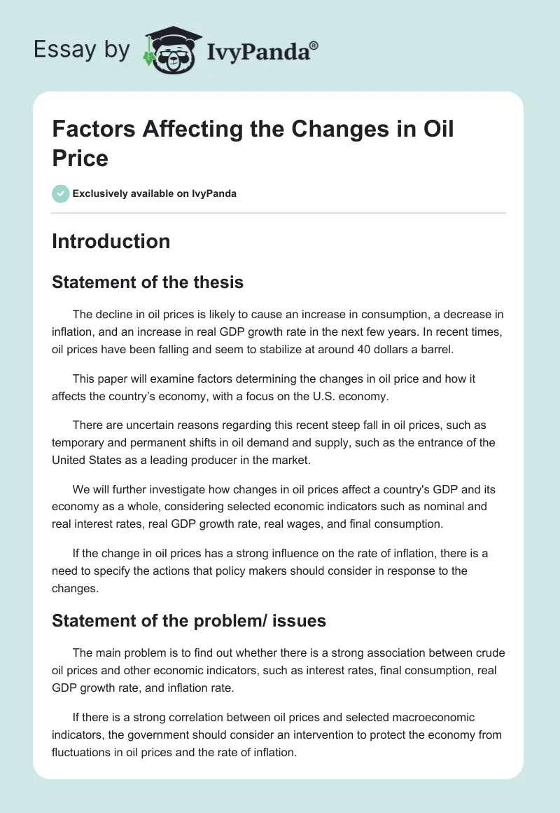 Factors Affecting the Changes in Oil Price. Page 1